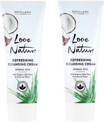 Oriflame LOVE NATURE Refreshing Cleansing Cream with Organic Aloe Vera & Coconut Water (Set of 2) Face Wash(250 ml)