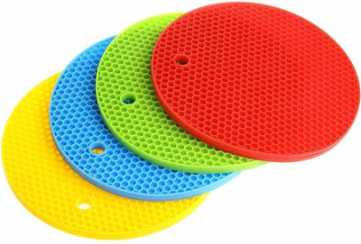 MOBONE Round Reversible Rubber Coaster Set(Pack of 4)