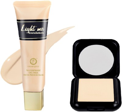 COLORS QUEEN Waterproof Oil Free With Primer Base Foundation ( Ivory ) With Matte Skin Brightening Compact(2 Items in the set)