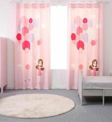 V4S 154 cm (5 ft) Polyester Room Darkening Window Curtain (Pack Of 2)(Floral, Printed, Pink)