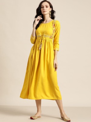 Shae by SASSAFRAS Women Fit and Flare Yellow Dress