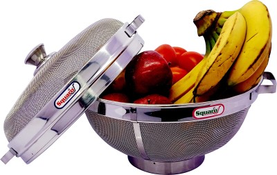 SQUARO ONLINE STORE High Grade 304 Stainless Steel Fruit & Vegetable Bowl Basket With Cover for Dining Table Draining Strainer for Kitchen Accessories(Diameter- 8.25 Inch(21 CM), Pack Of 1 Pcs With Lid ) Stainless Steel Fruit & Vegetable Basket(Steel)