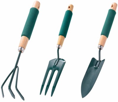 SPIRITUAL HOUSE Gardening Tools With Quality Grip Wooden Handle, 3 Piece (Green) Garden Tool Kit (3 Tools) Garden Tool Kit(3 Tools)