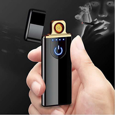 Shizuka Smart Fingerprint Sensor Lighter with Indicator Light USB Rechargeable Lighter Pocket Lighter(Black)