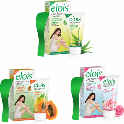 elois Hair Removal Cream Rose, Papaya, Aloe Vera Extract 25 gm Cream(75 g, Set of 3)