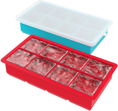 Zeinwap Stackable Large Ice Cube Trays - 8 Cubes per Tray - Ideal for Cocktails, Frozen Multicolor Silicone Ice Cube Tray(Pack of1)