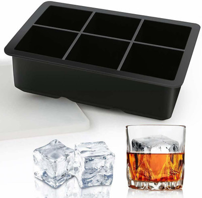 AVMART BPA Free 6 Big Ice Tray Mold Jumbo Large Food Grade Silicone Ice Cube Black Silicone Ice Cube Tray(Pack of1)
