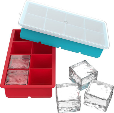ON GATE Silicone Ice Cube Tray 8 Cavity Ice Tray with Lid, Big Ice Cubes Multicolor Silicone Ice Cube Tray(Pack of2)
