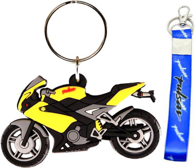 ShopTop yellow pulsar bike and blue tag key chain Key Chain