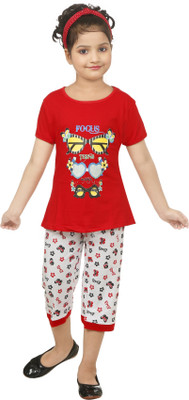 KHUSHTRAD Girls Casual Top Capri(RED-2)