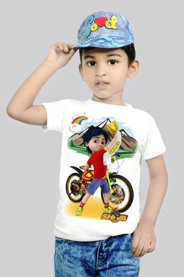 Riva Printography Boys & Girls Printed Cotton Blend Regular T Shirt(White, Pack of 1)