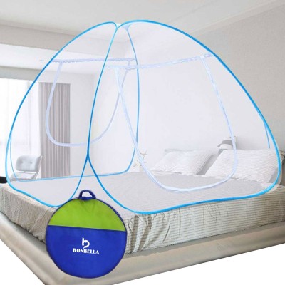 Bonbella Polyester Adults Washable Polyester Double Bed King Size Mosquito Net,Macchardani Tent Type Folding Design for Bedroom & Outdoor Trip,Finest Holes Anti Mosquito Bites Keeps Away Insects & Flies Blue color-pack of 1 Mosquito Net(Blue, Tent)