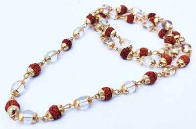 Cyan spritual Rudraksha & Crystal Mala for Unisex Resin Chain Set Gold-plated Plated Brass, Crystal Chain