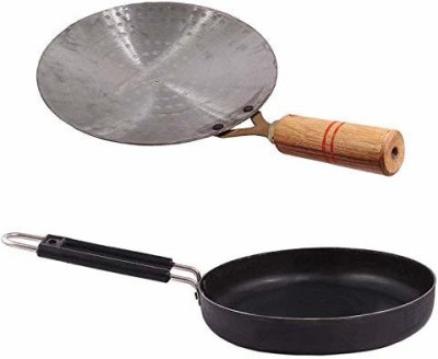 KITCHEN SHOPEE iron Tawa for Roti Chapathi Chapati 9 inch tawa 8 inch iron Fry pan for Cooking Tawa 22.86 cm, 20.32 cm diameter(Iron, Induction Bottom)