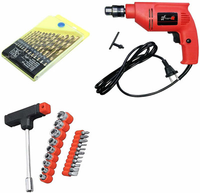 Shopper52 Powerful Metal and Plastic Drill Machine with 13 Pieces Drill Bit Set and 21 Pieces Toolkit Screwdriver Set- DRL13B21PC DRL13B21PC Angle Drill(10 mm Chuck Size)