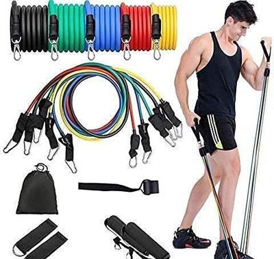 Misaki 11 Piece Gym Power Resistance Band Set for Workout (pr14) Resistance Tube(Multicolor)