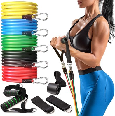 JunoBull Exercise Toning 11pcs Set with Foam Handles, Door Anchor, Ankle Strap, Carry Bag Resistance Tube(Multicolor)