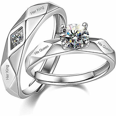 vien VIEN'S Adjustable 925 Sterling Silver Plated Crystal Proposal Stainless Steel Cubic Zirconia Rhodium Plated Ring Set Copper, Metal Silver Plated Ring Copper, Metal Silver Plated Ring Set