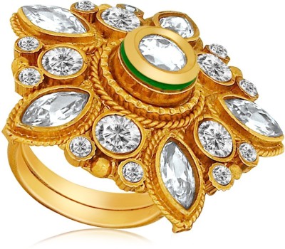 SPARGZ Floral Design Finger Ring Studded with AD Stone Alloy Gold Plated Ring