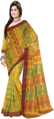 Pradip Fabrics Self Design Tant Cotton Blend Saree(Yellow)