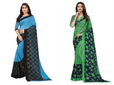 RUNAYA NX Printed Daily Wear Georgette Saree(Pack of 2, Light Blue, Green)