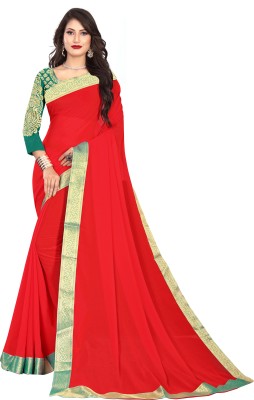 palash enterprises Embroidered Chanderi Art Silk Saree(Red)