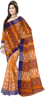 Pradip Fabrics Self Design Tant Cotton Blend Saree(Orange)