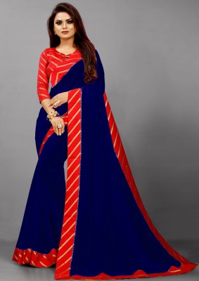 Flip The Style Solid/Plain Bollywood Georgette, Chiffon Saree(Blue)