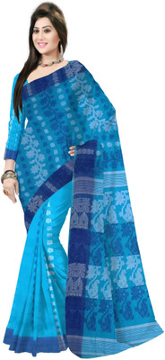 Pradip Fabrics Printed Tant Cotton Blend Saree(Light Blue)