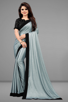 monoria Solid/Plain Bollywood Lycra Blend Saree(Grey)