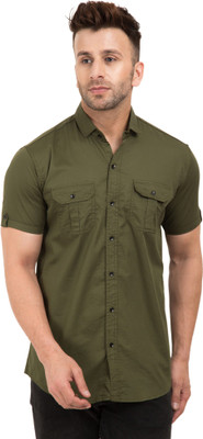 DEZANO Men Solid Casual Dark Green Shirt