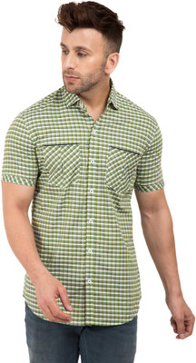 DEZANO Men Checkered Casual Light Green Shirt