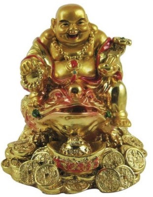 DLM FENG SHUI LAUGHING BUDDHA ON frog, FROG Happy Man for Good Luck, Wealth, Prosperity at Home, Office Decorative Showpiece FROG KUBER 8 cm Decorative Showpiece  -  8 cm(Gold Plated, Gold)