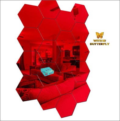 FUTURE HUB 25.4 cm 20 Hexagon Red With 10 Butterfly Golden Self Adhesive Sticker(Pack of 10)
