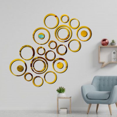 LOOK DECOR 60 cm 24 Rings Dots Golden acrylic mirror wall sticker-LD485 Self Adhesive Sticker(Pack of 24)