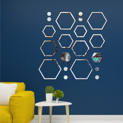 LOOK DECOR 60 cm 20 Shape Hexagon Silver acrylic mirror wall sticker-LD703 Self Adhesive Sticker(Pack of 20)