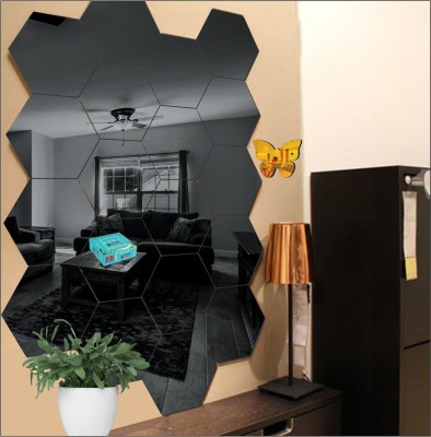 LOOK DECOR 12.1 cm 20 Hexagon Black 10 Butterfly Golden-243 Self Adhesive Sticker(Pack of 30)