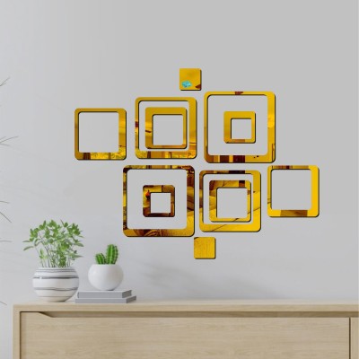 LOOK DECOR 60 cm 12 Square Golden acrylic mirror wall sticker-LD8 Self Adhesive Sticker(Pack of 12)