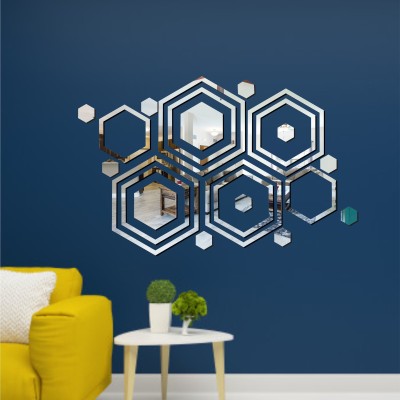 LOOK DECOR 60 cm 20 Shape Hexagon Silver acrylic mirror wall sticker-B2BLD705 Self Adhesive Sticker(Pack of 20)