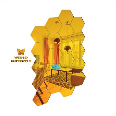 FUTURE HUB 25.4 cm 20 Hexagon With 10 Butterfly Golden Self Adhesive Sticker(Pack of 10)