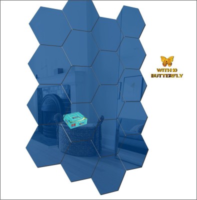 FUTURE HUB 25.4 cm 20 Hexagon Blue With 10 Butterfly Golden Self Adhesive Sticker(Pack of 10)