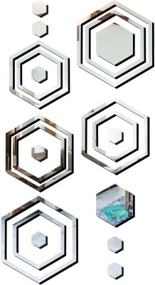 LOOK DECOR 50 cm 20 Shape Hexagon Silver acrylic mirror wall sticker-LD81 Self Adhesive Sticker(Pack of 20)