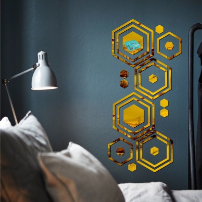 LOOK DECOR 60 cm 20 Shape Hexagon Golden acrylic mirror wall sticker-B2BLD699 Self Adhesive Sticker(Pack of 20)