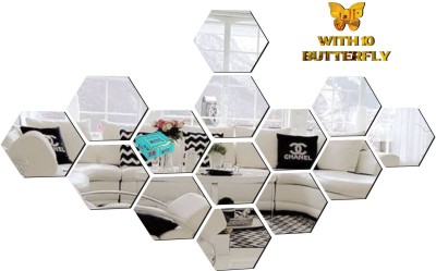 FUTURE HUB 25.4 cm 14 Hexagon Silver With 10 Butterfly Golden Self Adhesive Sticker(Pack of 10)