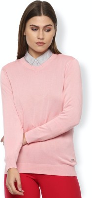 VAN HEUSEN Solid V Neck Casual Women Pink Sweater