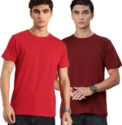 Aman Textile Solid Men Round Neck Red, Maroon T-Shirt