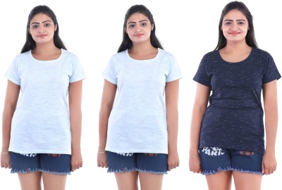 KEOTI Printed Women Round Neck Dark Blue, Light Blue T-Shirt