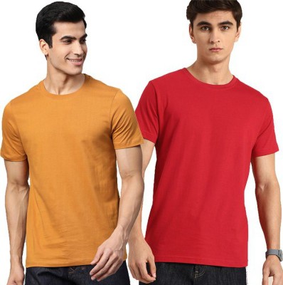 Organic Chics Solid Men Round Neck Yellow, Red T-Shirt