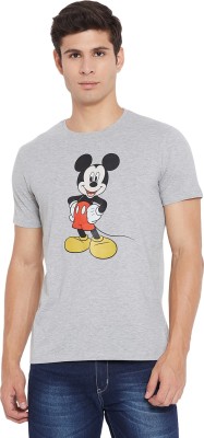 Disney By Wear Your Mind Printed Men Round Neck Grey T-Shirt