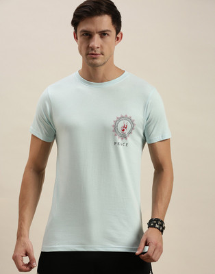 DIFFERENCE OF OPINION Printed Men Round Neck Blue T-Shirt